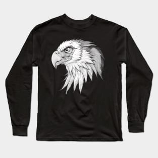 Ink and Feathers: Legendary Eagle's Grayscale Portrait Long Sleeve T-Shirt